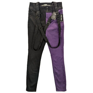 Hot Topic Denim Jeans 3 Women's Purple Black Suspenders Hi-Rise Super Skinny